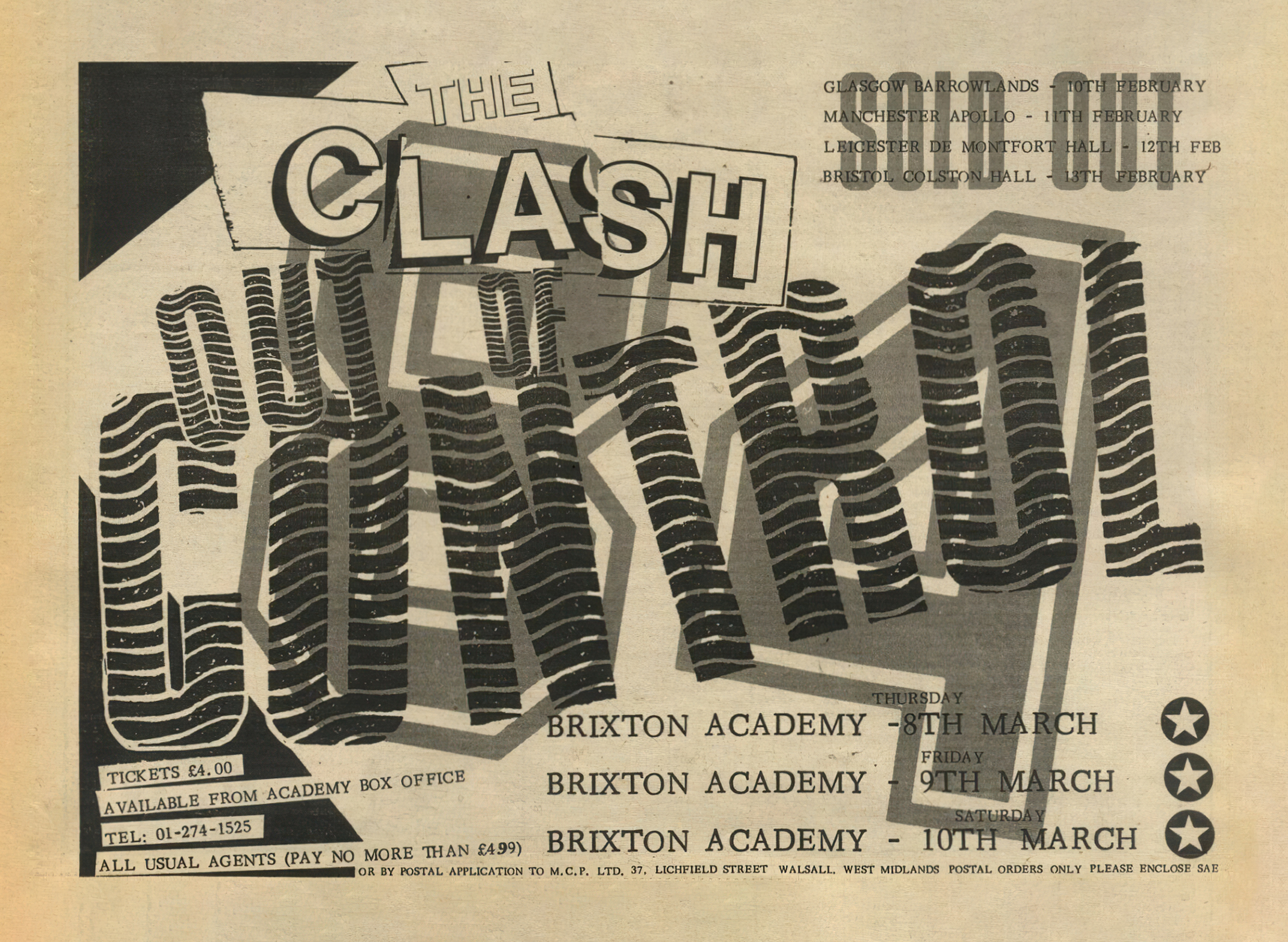 The Clash Live - Brixton Academy - Friday 9th March 1984 - Out of